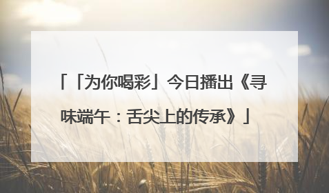 「为你喝彩」今日播出《寻味端午：舌尖上的传承》
