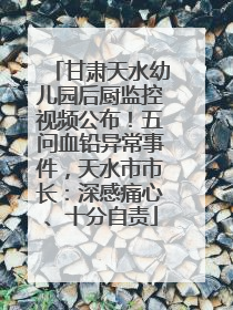 甘肃天水幼儿园后厨监控视频公布！五问血铅异常事件，天水市市长：深感痛心、十分自责